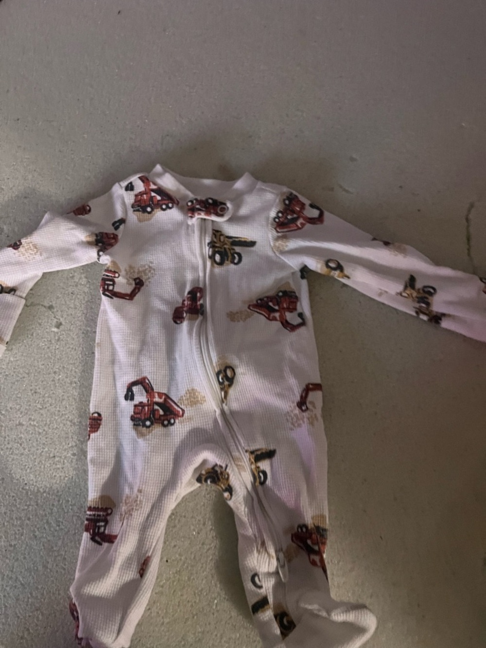 Gerber White One-Piece Bodysuit with Red and Yellow Construction Trucks